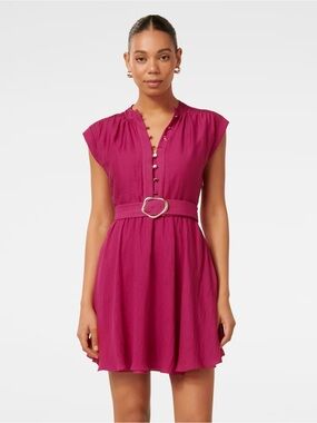 Forever New Magenta Cap-Sleeve Belted Mini Dress